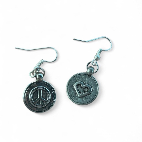 Peace and Heart Charm Earrings - Picture 1 of 1